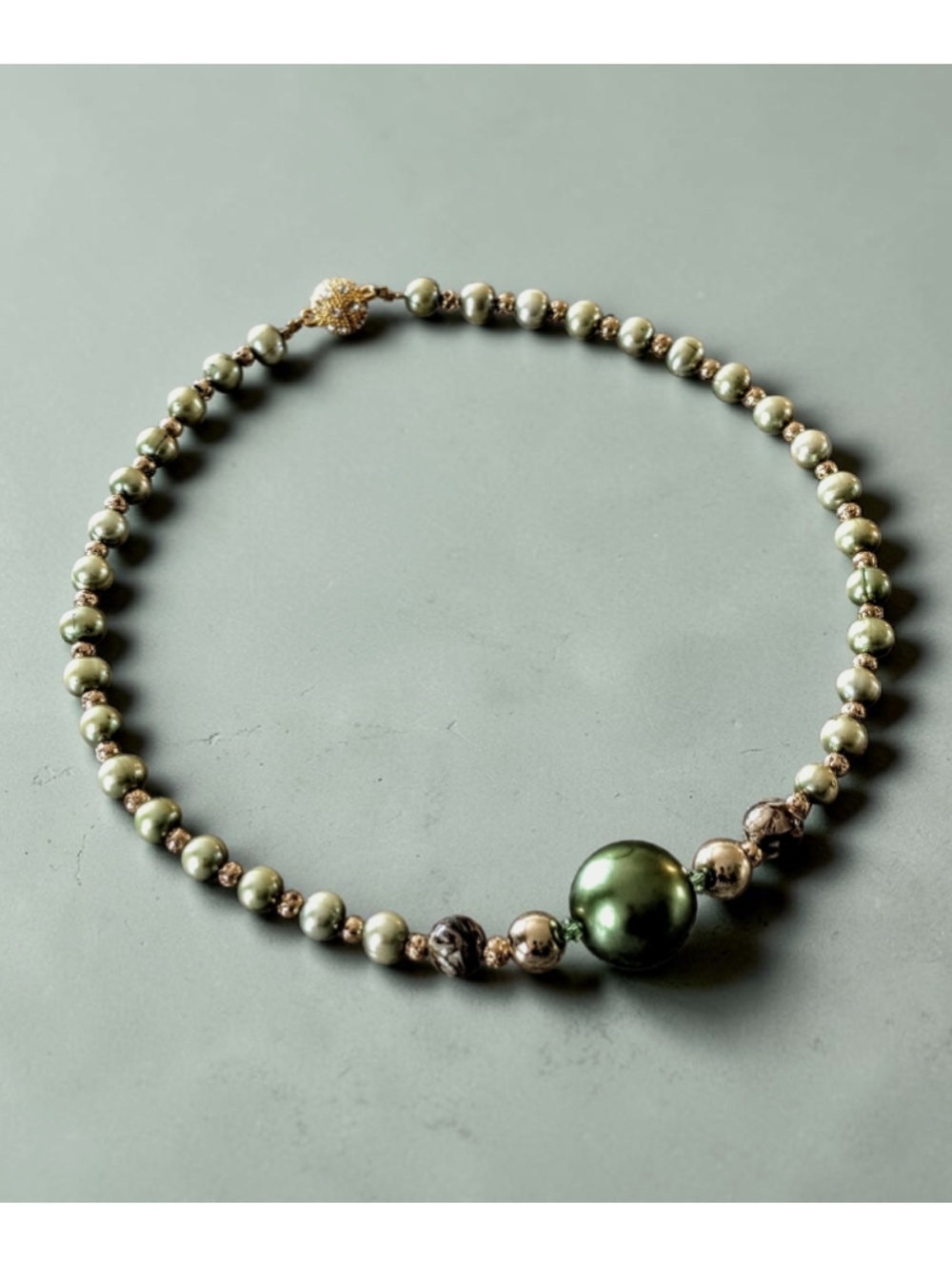 Handmade Sage Green Freshwater Pearl Beaded Choker With Magnetic Clasp
